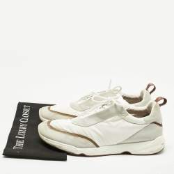 Pre Owned Loro Piana White/Grey Neoprene and Suede Modular Walk Sneakers Size 46