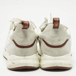 Pre Owned Loro Piana White/Grey Neoprene and Suede Modular Walk Sneakers Size 46