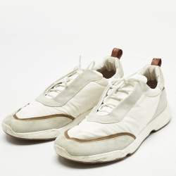 Pre Owned Loro Piana White/Grey Neoprene and Suede Modular Walk Sneakers Size 46