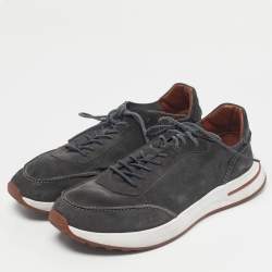 Pre Owned Loro Piana Grey Suede Week End Walk Lace Up Sneakers Size 42