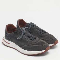 Pre Owned Loro Piana Grey Suede Week End Walk Lace Up Sneakers Size 42