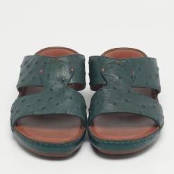 Pre Owned Loro Piana Green Ostrich Leather Slip On Sandals Size 42
