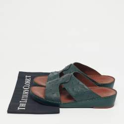 Pre Owned Loro Piana Green Ostrich Leather Slip On Sandals Size 42