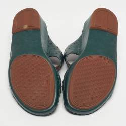 Pre Owned Loro Piana Green Ostrich Leather Slip On Sandals Size 42