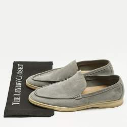 Pre Owned Loro Piana Grey Suede Summer Walk Slip On Loafers Size 42.5