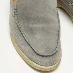 Pre Owned Loro Piana Grey Suede Summer Walk Slip On Loafers Size 42.5