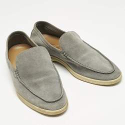 Pre Owned Loro Piana Grey Suede Summer Walk Slip On Loafers Size 42.5