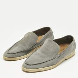 Pre Owned Loro Piana Grey Suede Summer Walk Slip On Loafers Size 42.5