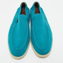 Pre Owned Loro Piana Blue Suede and Fabric Summer Walk Loafers Size 44