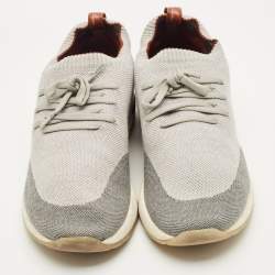 Pre Owned Loro Piana Grey Knit Fabric 360 LP Flexy Walk Sneakers Size 43