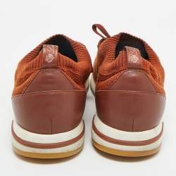 Pre Owned Loro Piana Brown Knit Fabric 360 LP Flexy Walk Low Top Sneakers Size 43