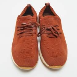 Pre Owned Loro Piana Brown Knit Fabric 360 LP Flexy Walk Low Top Sneakers Size 43