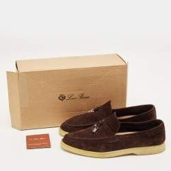 مملوكة مسبقًا Loro Piana Dark Brown Suede Summer Charms Walk Loafers Size 40.5