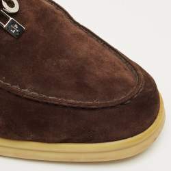 مملوكة مسبقًا Loro Piana Dark Brown Suede Summer Charms Walk Loafers Size 40.5