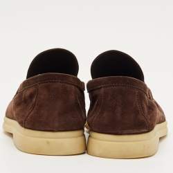 مملوكة مسبقًا Loro Piana Dark Brown Suede Summer Charms Walk Loafers Size 40.5
