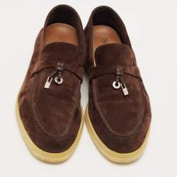 مملوكة مسبقًا Loro Piana Dark Brown Suede Summer Charms Walk Loafers Size 40.5