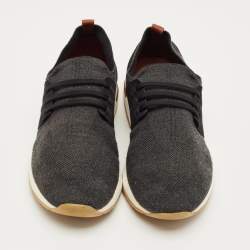 Pre Owned Loro Piana Grey Knit Fabric 360 LP Flexy Walk Lace Up Sneakers Size 44