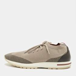 Pre Owned Loro Piana Brown/Grey Knit Fabric and Leather 360 LP Flexy Walk Sneakers Size 42