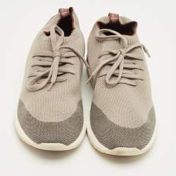 Pre Owned Loro Piana Brown/Grey Knit Fabric and Leather 360 LP Flexy Walk Sneakers Size 42