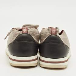 Pre Owned Loro Piana Brown/Grey Knit Fabric and Leather 360 LP Flexy Walk Sneakers Size 42