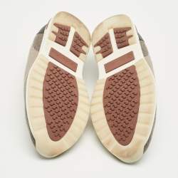 Pre Owned Loro Piana Brown/Grey Knit Fabric and Leather 360 LP Flexy Walk Sneakers Size 42
