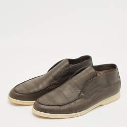 Pre Owned Loro Piana Dark Brown Leather Open Walk Ankle Boots Size 42