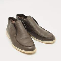 Pre Owned Loro Piana Dark Brown Leather Open Walk Ankle Boots Size 42