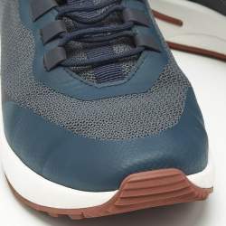 Pre Owned حذاء رياضي لورو بيانا نسيج تريكو أزرق بحري وجلد نهاية الأسبوع برباط مقاس 42