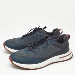 Pre Owned حذاء رياضي لورو بيانا نسيج تريكو أزرق بحري وجلد نهاية الأسبوع برباط مقاس 42