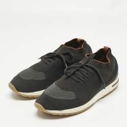 Pre Owned Loro Piana Grey Knit Fabric and Leather 360 Flexy Walker Slip On Sneakers Size 42