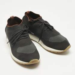 Pre Owned Loro Piana Grey Knit Fabric and Leather 360 Flexy Walker Slip On Sneakers Size 42