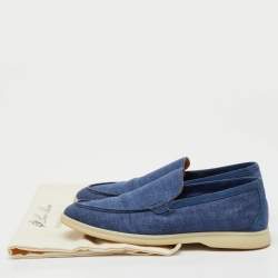 Pre Owned Loro Piana Blue Fabric and Suede Summer Walk Loafers Size 39