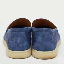 Pre Owned Loro Piana Blue Fabric and Suede Summer Walk Loafers Size 39