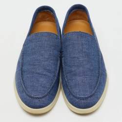 Pre Owned Loro Piana Blue Fabric and Suede Summer Walk Loafers Size 39