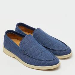 Pre Owned Loro Piana Blue Fabric and Suede Summer Walk Loafers Size 39