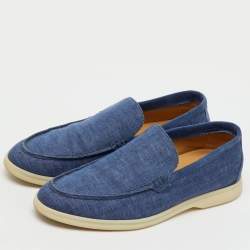 Pre Owned Loro Piana Blue Fabric and Suede Summer Walk Loafers Size 39