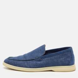 Pre Owned Loro Piana Blue Fabric and Suede Summer Walk Loafers Size 39