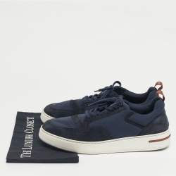 Pre Owned Loro Piana Navy Blue Neoprene and Suede 360 LP Flexy Walk Lace Up Sneakers Size 43
