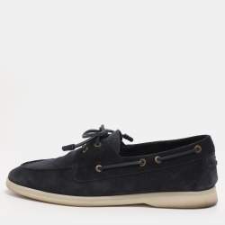 Pre Owned Loro Piana Blue Suede Sea Sail Loafers Size 41.5