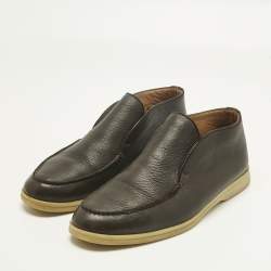 Pre Owned Loro Piana Brown Leather Open Walk Ankle Length Boots Size 42