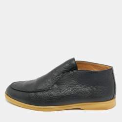 Pre Owned Loro Piana Navy Blue Leather Open Walk Ankle Boots Size 42
