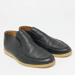 Pre Owned Loro Piana Navy Blue Leather Open Walk Ankle Boots Size 42