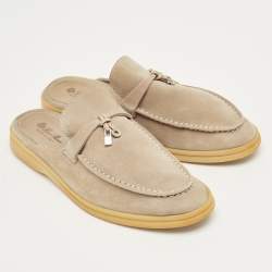 Pre Owned Loro Piana Beige Suede Babouche Charms Walk Mules Size 42
