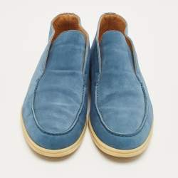 Pre Owned Loro Piana Blue Suede Open Walk Ankle Length Boots Size 43