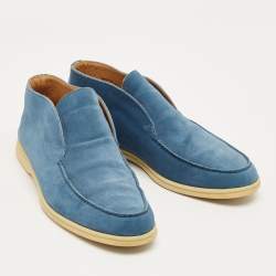 Pre Owned Loro Piana Blue Suede Open Walk Ankle Length Boots Size 43