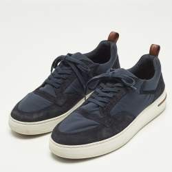 Pre Owned Loro Piana Navy Blue Neoprene and Suede Tennis Walk Lace Up Sneakers Size 41