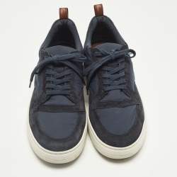 Pre Owned Loro Piana Navy Blue Neoprene and Suede Tennis Walk Lace Up Sneakers Size 41