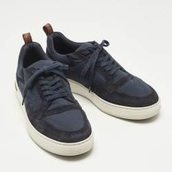 Pre Owned Loro Piana Navy Blue Neoprene and Suede Tennis Walk Lace Up Sneakers Size 41