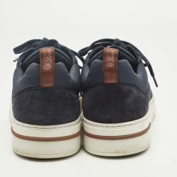 Pre Owned Loro Piana Navy Blue Neoprene and Suede Tennis Walk Lace Up Sneakers Size 41