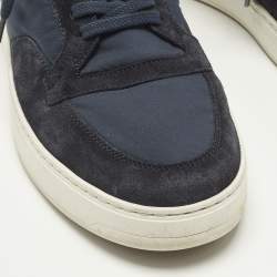 Pre Owned Loro Piana Navy Blue Neoprene and Suede Tennis Walk Lace Up Sneakers Size 41